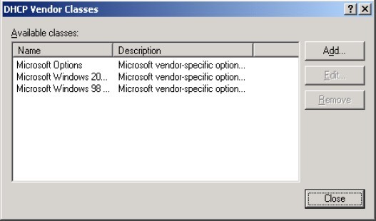 DHCP Vendor Classes