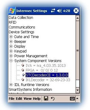 Intermec Settings中查看版本号